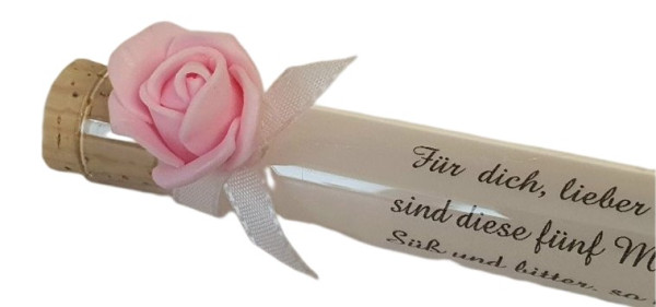 Gastgeschenk - Reagenzglas, Glasröhrchen mit einer Rose und Hochzeitsmandeln_1 Gastgeschenk - Reagenzglas, Glasröhrchen mit einer Rose und Hochzeitsmandeln_1