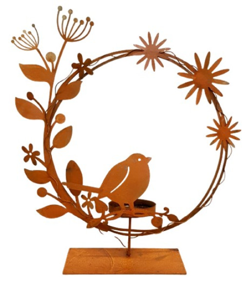 Teelichthalter aus Metall, Edelrost - Vogel - 1
