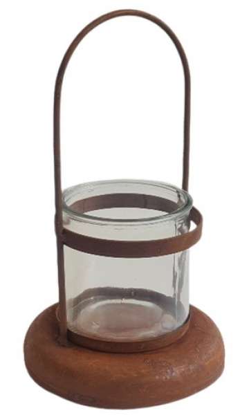 Laterne aus Edelrost mit einem Henkel und einem Glaseinsatz - 1