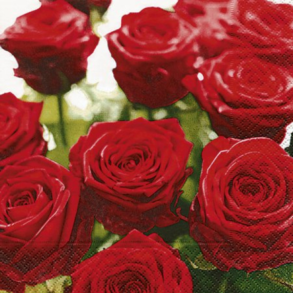 Ambiente Servietten ROSALIE TAUPE Kleine Rote Rosen Blüten 20 Stk 3-lagig 33x33