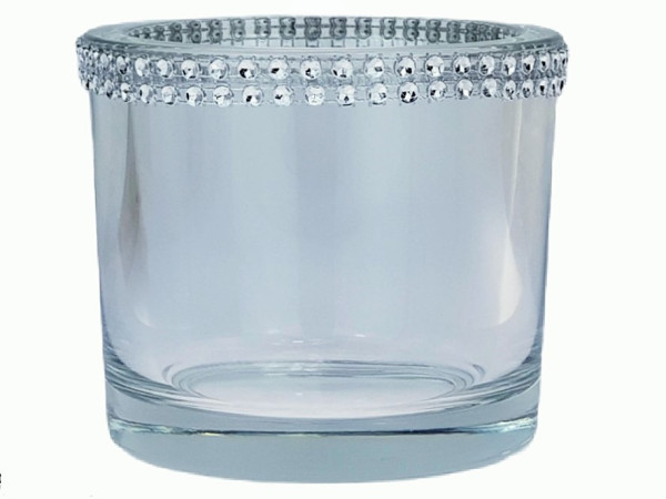 großes Glaswindlicht rund mit Strass silber-/goldfarben 1 großes Glaswindlicht rund mit Strass silber-/goldfarben 1