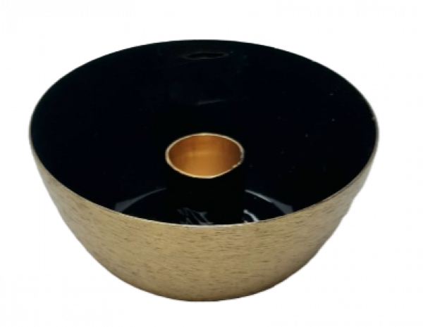 Kerzenhalter-Schale aus Metall - schwarz/gold - 1