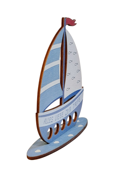 Holz-Segelboot, Geldgeschenk zur Taufe, blau - 2 Holz-Segelboot, Geldgeschenk zur Taufe, blau - 2