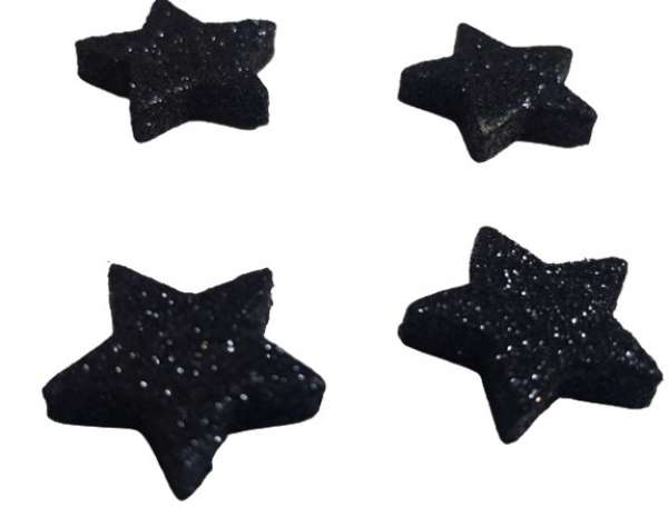 Weihnachtsdeko - 16 glitzernde Streusterne in Schwarz, Größe 2,5 cm - b2