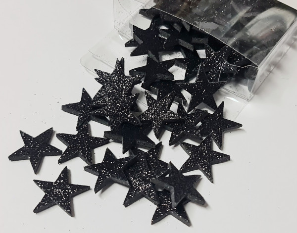 16 schwarze Glitzer-Streusterne Ø 3 cm