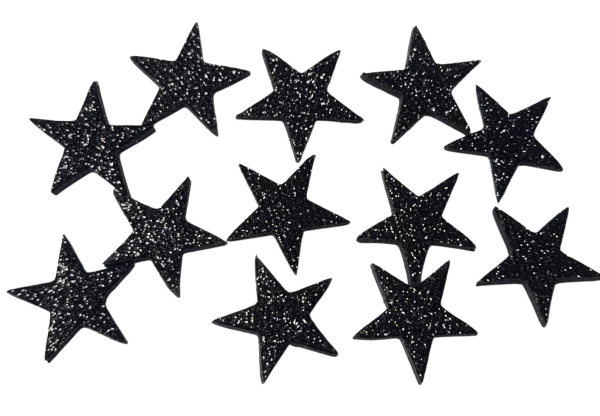 Weihnachtsdeko - 24 schwarze Glitzersterne zum Streuen in 3 Größen- 1