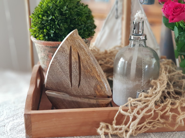Segelschiff aus glattpoliertem Mangoholz - 4