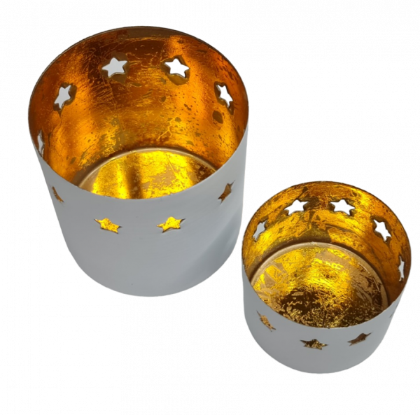 Teelichthalter aus Metall mit ausgestanzten Sternen - 4 Teelichthalter aus Metall mit ausgestanzten Sternen - 4