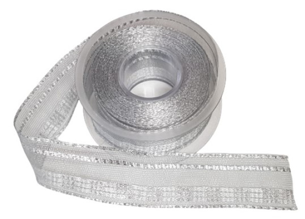 Tischband. 5 m Band mit Drahtkante, silber. Silberhochzeit, Hochzeit 1 Tischband. 5 m Band mit Drahtkante, silber. Silberhochzeit, Hochzeit 1