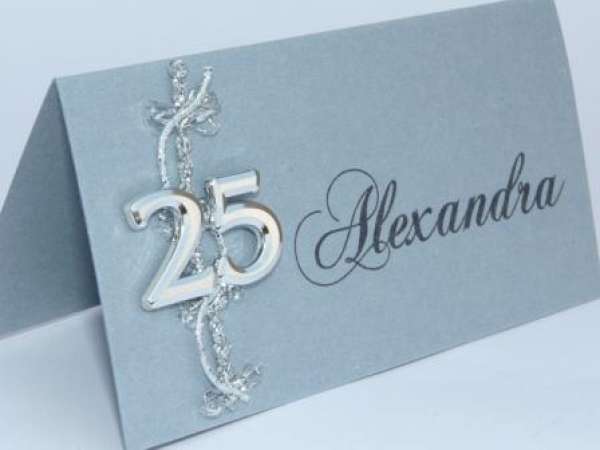 Silberhochzeit - Tischkarte 25 mit Dekoband 2 Silberhochzeit - Tischkarte 25 mit Dekoband 2