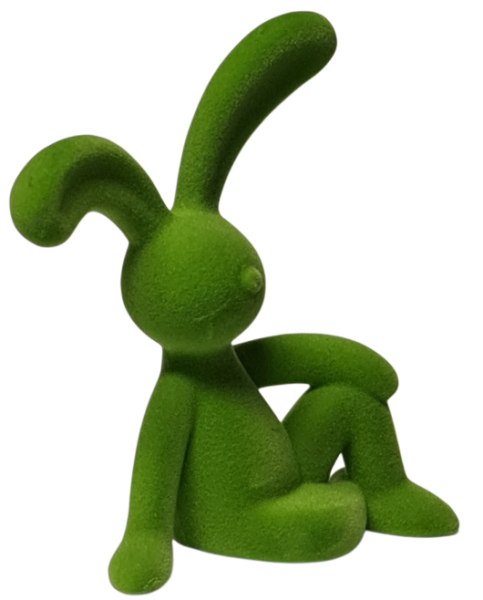 Detailansicht der beflockten Hasenfigur mit feiner Struktur