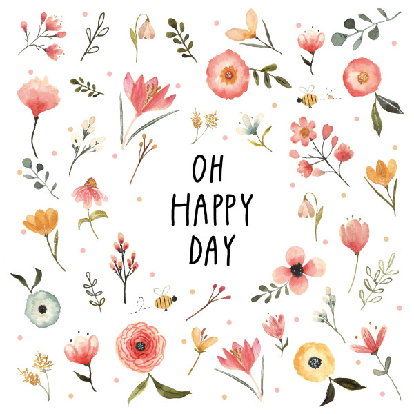 Servietten "Oh Happy Day" bedruckt mit bunten Blumen Servietten "Oh Happy Day" bedruckt mit bunten Blumen