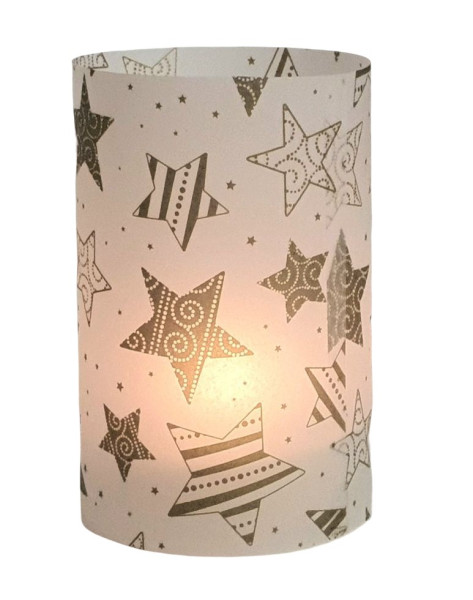 Ein Pergament-Windlicht, Tischlicht, Lichthülle mit goldfarbenen Sternen - 2 Ein Pergament-Windlicht, Tischlicht, Lichthülle mit goldfarbenen Sternen - 2