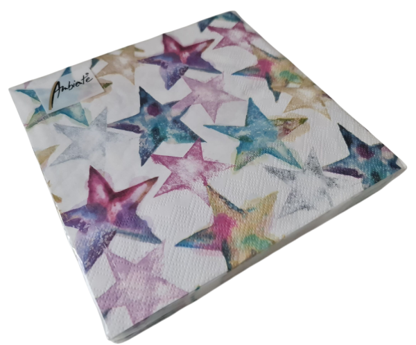 Detailaufnahme der 3-lagigen Tissue-Servietten mit farbenfrohem Sternenmuster