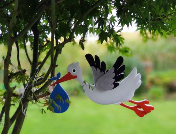 Hänger "großer Storch" 42 cm, Junge - 2 Hänger "großer Storch" 42 cm, Junge - 2