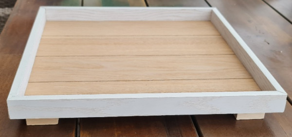 Quadratisches Tablett aus Holz – Weiß & Natur - 6 Quadratisches Tablett aus Holz – Weiß & Natur - 6