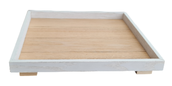 Quadratisches Tablett aus Holz – Weiß & Natur - 2 Quadratisches Tablett aus Holz – Weiß & Natur - 2