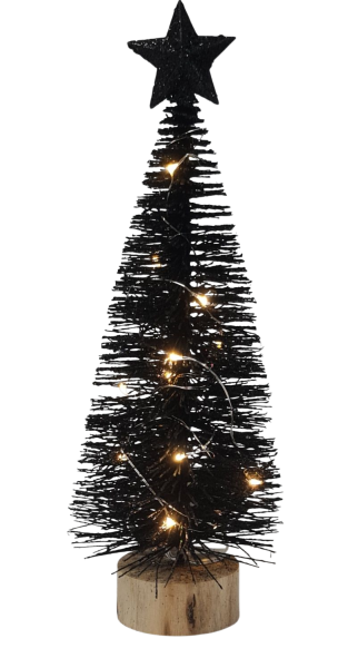 Weihnachtsbaum in Schwarz mit warmweißen Lämpchen, moderne Tischdekoration