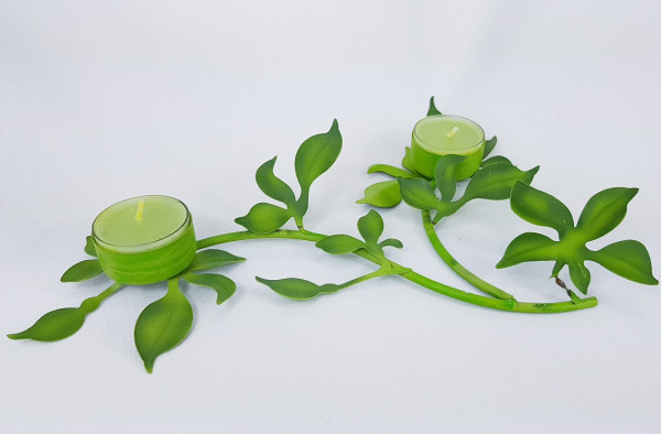 Teelichthalter aus Metall - Zweig mit Blättern - 3