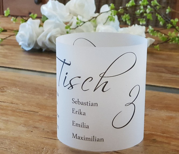 Pergamentlicht mit Tischnummer, Lichthülle - 1