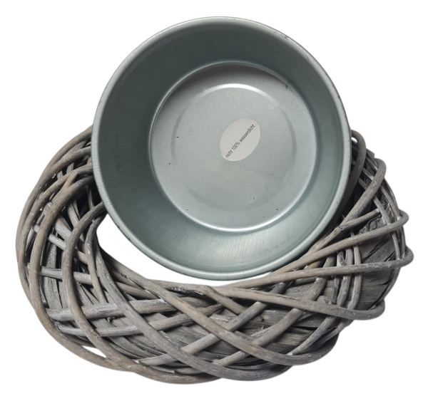 Natürlicher Weidekranz mit Zinkschüssel zum Bepflanzen in 30 cm und 40 cm Durchmesser