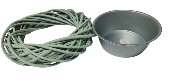 Natürlicher Weidekranz mit Zinkschüssel zum Bepflanzen in 30 cm und 40 cm Durchmesser