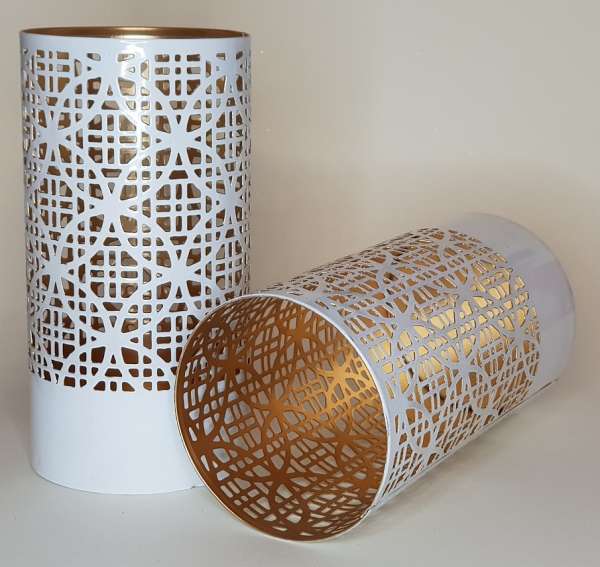 Metallwindlicht Weiß/Gold, 20 cm hoch - 4