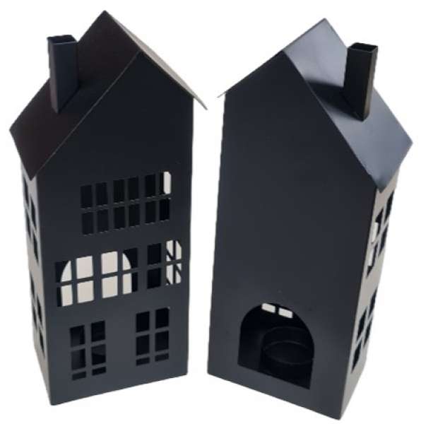 Metall Haus/Windlicht, schwarz 25 cm - 2