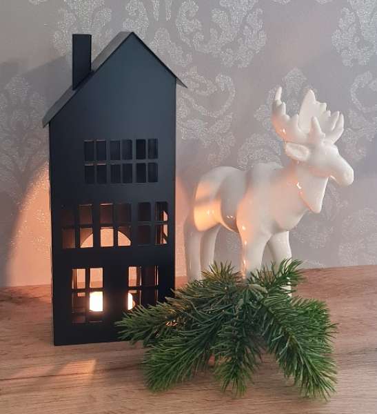 Metall Haus/Windlicht, schwarz 25 cm - 3 Metall Haus/Windlicht, schwarz 25 cm - 3