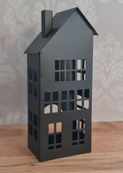 Metall Haus/Windlicht, schwarz 25 cm - 4 Metall Haus/Windlicht, schwarz 25 cm - 4