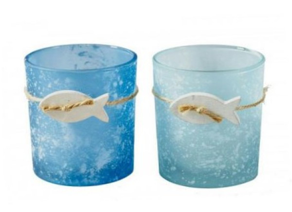 Windlichtglas mit Kordel und einem Fisch für eine christliche Feier