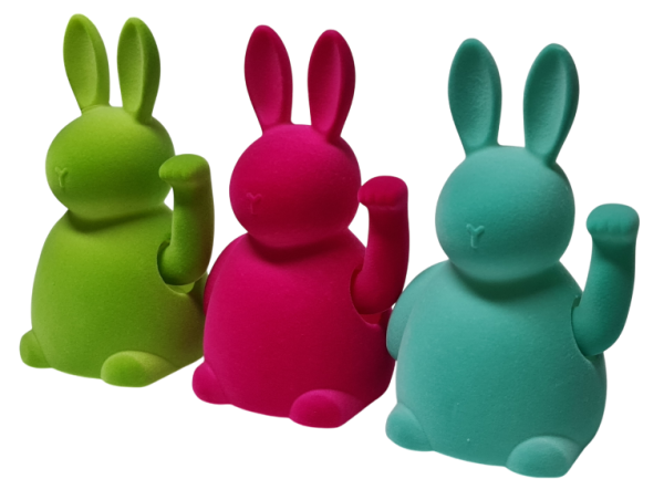 Winkender Hase "Winky" in Grün mit einem Blümchen - 2