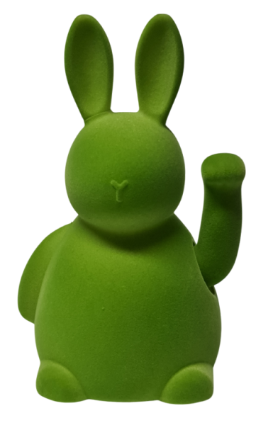 Winkender Hase "Winky" in Grün mit einem Blümchen - 1