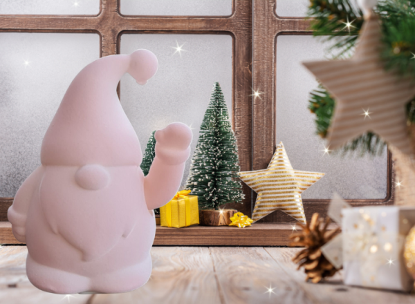 zauberhafte, winkende Weihnachtsmann, Wichtel in Rosa zauberhafte, winkende Weihnachtsmann, Wichtel in Rosa